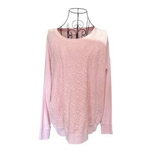 Eddie Bauer Women's Pink Lace Front Long Sleeve Pullover Shirt Size 2XL